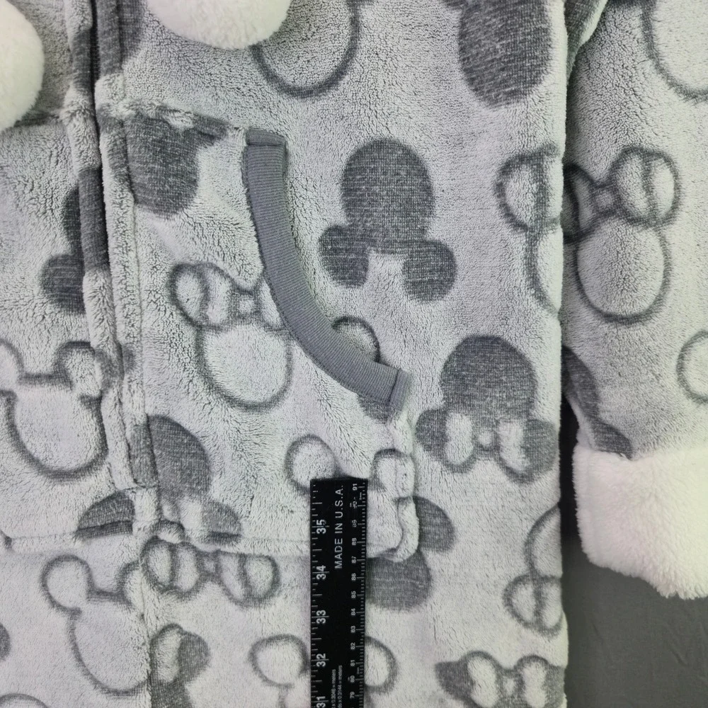 Disney Minnie Mouse Fleece Union Suit Pajamas Small Gray Hooded One Piece Plush - Picture 6 of 16